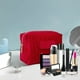 thumbnail image 4 of Neceser de terciopelo a rayas bordadas | Neceser rojo impermeable para maquillaje | Organizador de viaje suave para brochas y pintalabios | Estuche portátil de 17 x 12 x 9 cm, 4 of 6