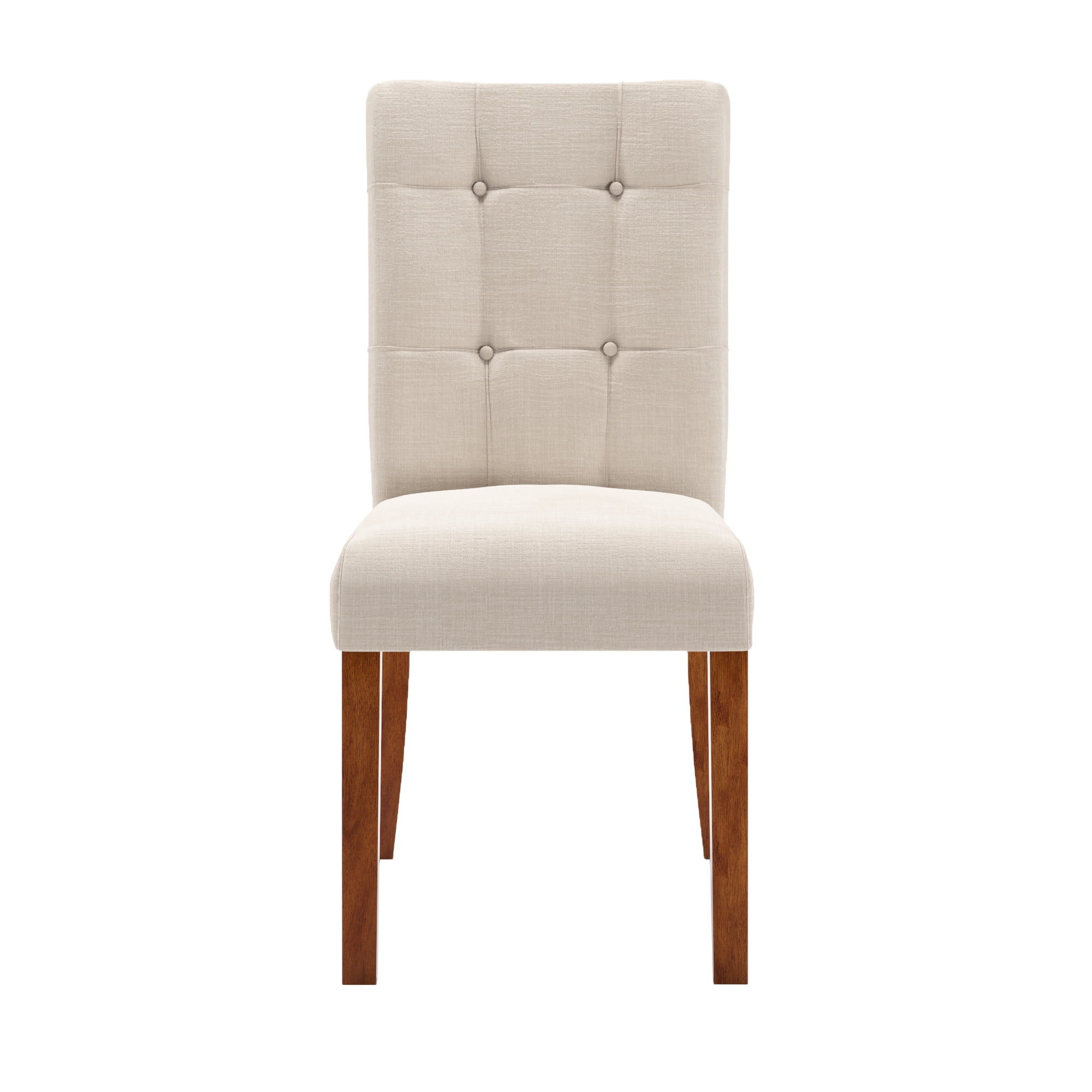 Chelsea Lane Upholstered Cherry Finish Dining Side Chair, Set of 2, Beige