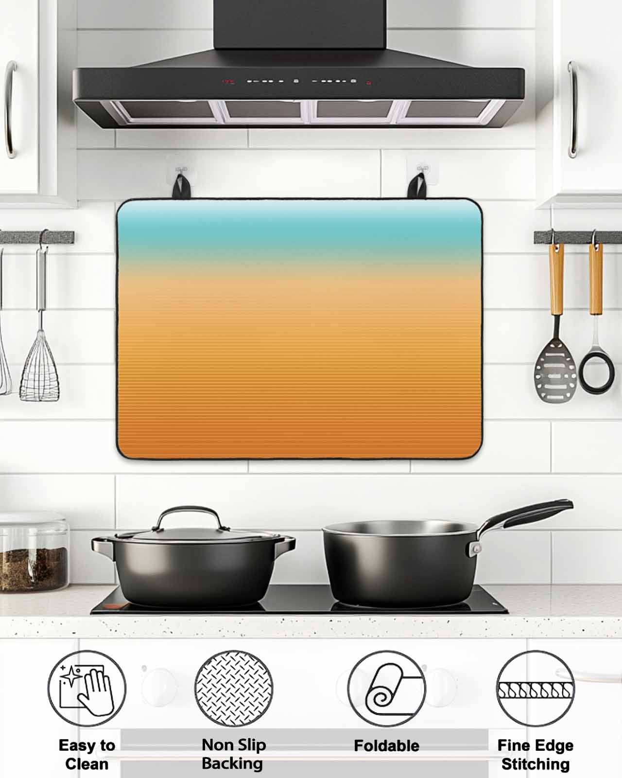 Stove Top Covers for Electric Stove, Teal Orange Ombre Glass Stovetop Cover Protector, Modern Geometric Striped Abstract Art Induction Cooktop Protector Oven Mat for Kitchen Countertop 24"x21"