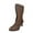 Brown, variant on Fesfesfes Women Boots Shoes Winter Warm Mid Heel Casual Retro British Style Solid Color Lace-up Pointed Mid-calf 9.5(43)
