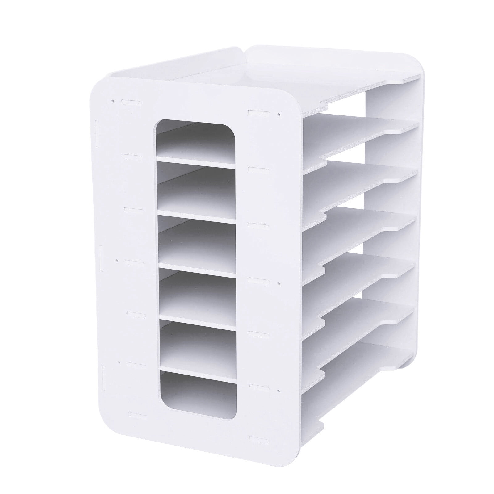 Desktop 7 Tiers Paper File Holder Organizer, White, Document Storage Rack for Office Home Classroom Supplies