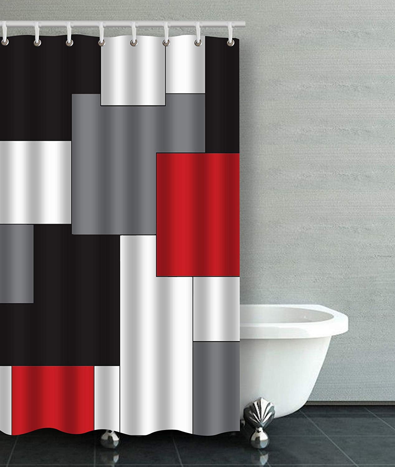 red and cream shower curtain