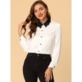 thumbnail image 2 of Unique Bargains Femmes Satin Contraste Double Tour vers le Bas Col Bouton Basic jusqu'à Chemise, 2 of 6
