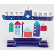 Judaica TB-GM-300H 8-1/2'' x 6'' Houses Glass Menorah