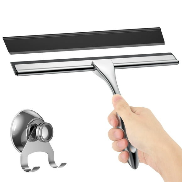 AISEELY Premium 304 Stainless Steel Glass Wiper with Interchangeable Rubber Blades and Suction Cup Mounting Kit