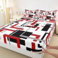 thumbnail image 3 of Homewish Geometric Stripe Art Full Size Sheets,Abstract Square Line Bed Sheets,Red White Black Sheet Sets For Adults,Super Cozy Room Decor,4 Pieces, 3 of 7