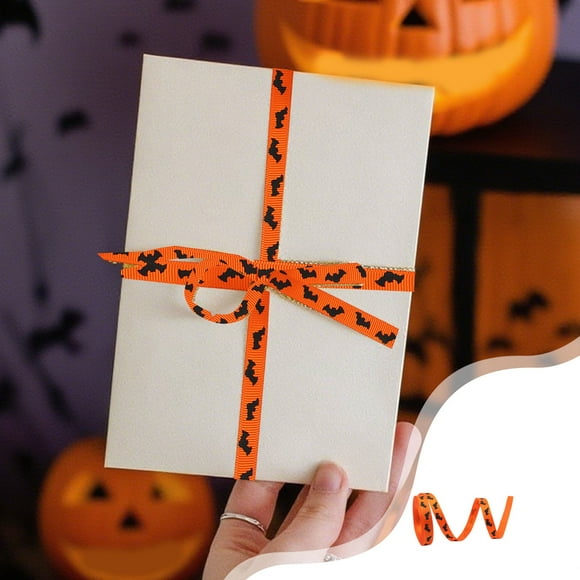 Carrete de cinta de Halloween 10 yardas x 1cm | Poliéster Naranja Negro Amarillo | Decoración de fiesta espeluznante, envoltura de regalo, suministros de manualidades, accesorio de lazo DIY delgado,