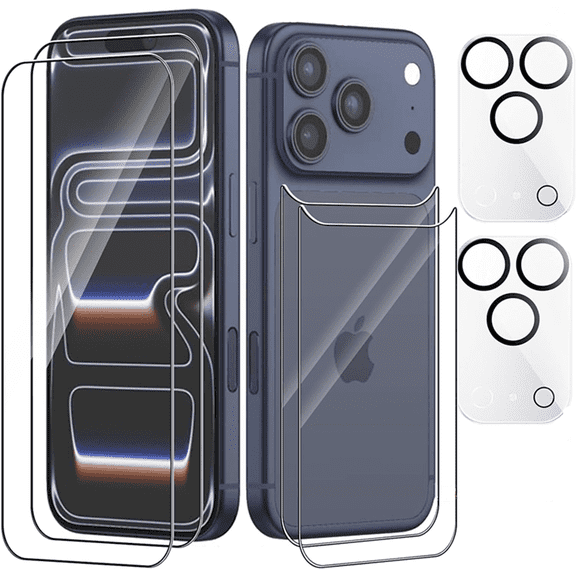 FANGQIULI 2 Front 2 Back Screen Protector for iPhone 17 Pro Max 2 Camera Lens Protector, 9H Hardness Tempered Glass, With Installation Frame Tool, Case friendly for iPhone 17 Pro Max