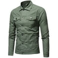 thumbnail image 6 of MRULIC shirts for men Color Tops Denim Autumn Coat Men's Blouse Button Winter Vintage Solid Jacket Men's blouseMen's Dress Shirts Army Green + M, 6 of 7