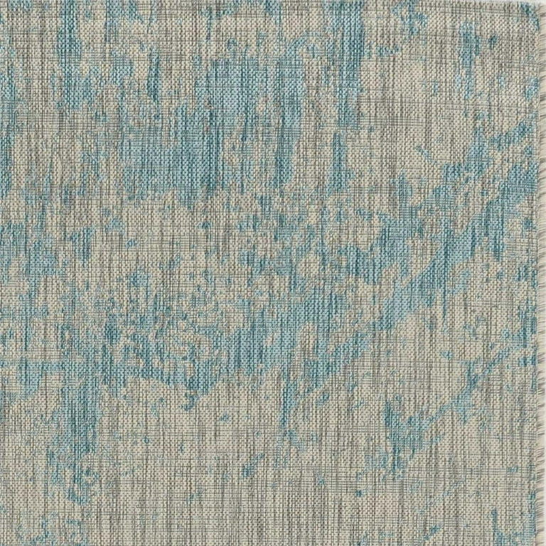 3'X5' Grey Denim Machine Woven Uv Treated Abstract Brushstroke Indoor Outdoor Area Rug
