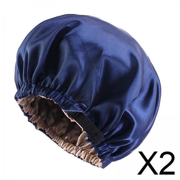 2 Gorros De Dormir De Satén Y Seda Para Cabello Rizado Natural, Color Azul Marino