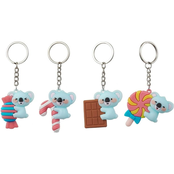 1 juego de llaveros de koala de dibujos animados con forma de caramelo. Llavero de plástico PVC con anillas divididas. Adornos para bolsos. Llaveros elegantes.