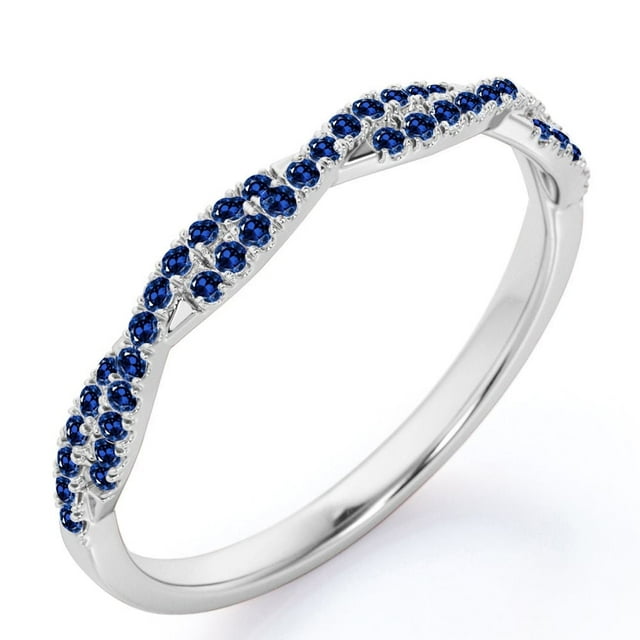 JeenMata Alianza de Boda de Media Eternidad con Pavé de Zafiro Azul y Piedra Natal de Septiembre de 0,25 Quilates en Oro Blanco de 18 K sobre Plata