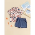 thumbnail image 4 of vera natura Little Boy 4th of July Outfits, Eagle Print Button Down Lapel Neck Short Sleeve Tops + Elastic Waist Shorts  2 Piece Set, 4 of 9