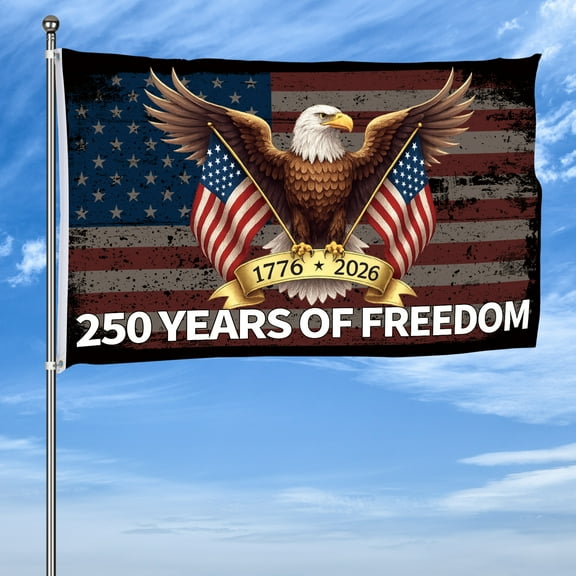 YIBAGA 250 Anniversary Flag 3x5 Ft America National Flag Eagle 250 Years of Freedom 1776-2026 Patriotic Outdoor Lawn Garden Decor with Brass Grommets