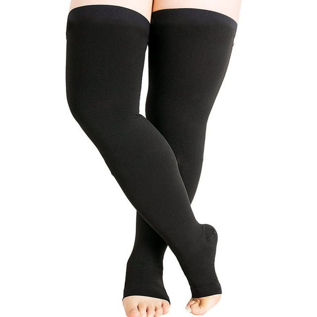 Plus Size 1 Pair Women Men Compression Stockings Compression Socks Unisex Stress Relief Socks BlackOpenToe 5XL