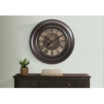 Clocks - 30" Round - Large Oversized - Wall Clock - Brown - Transitional