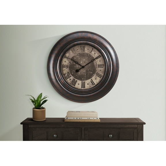 Monarch Specialties I 9027 Clocks, 30" Round, Large Oversized, Wall Clock, Brown