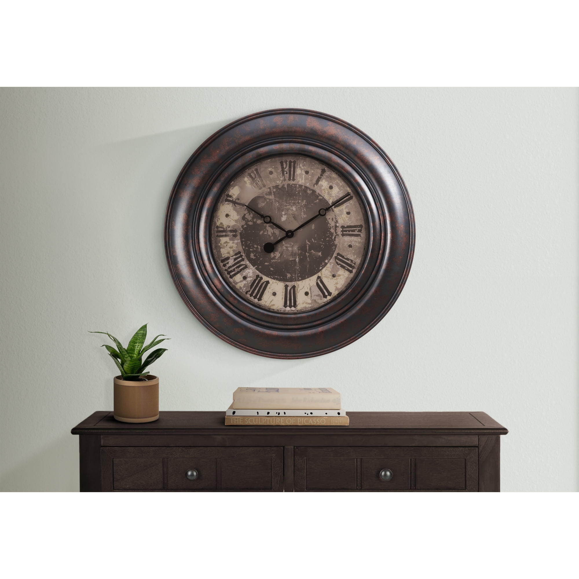Clocks - 30 Round - Large Oversized - Wall Clock - Brown - Transitional