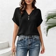 thumbnail image 3 of cocolona Summer Womens Button Down Tops V Neck Short Sleeve Loose Shirts Dressy Casual Solid Color Blouses, 3 of 7