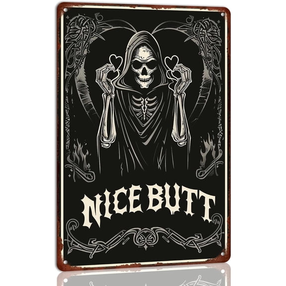 Vintage Skeleton Bathroom Metal Tin Sign, Haunted House Halloween Wall Art, Retro Farmhouse Home Decor, 8 x 12 Inches