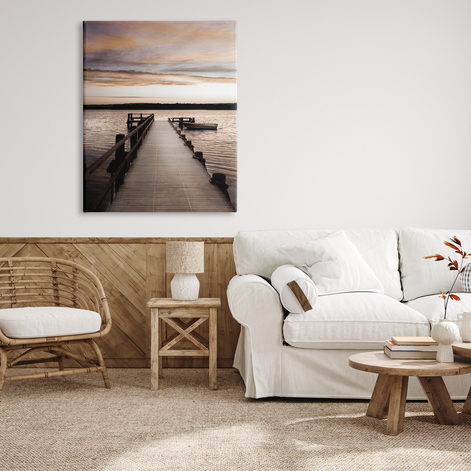 Stupell Industries Boat & Beach Pier Landscape Photography Gallery Wrapped Canvas Art Print Wall Art, 36 x 48