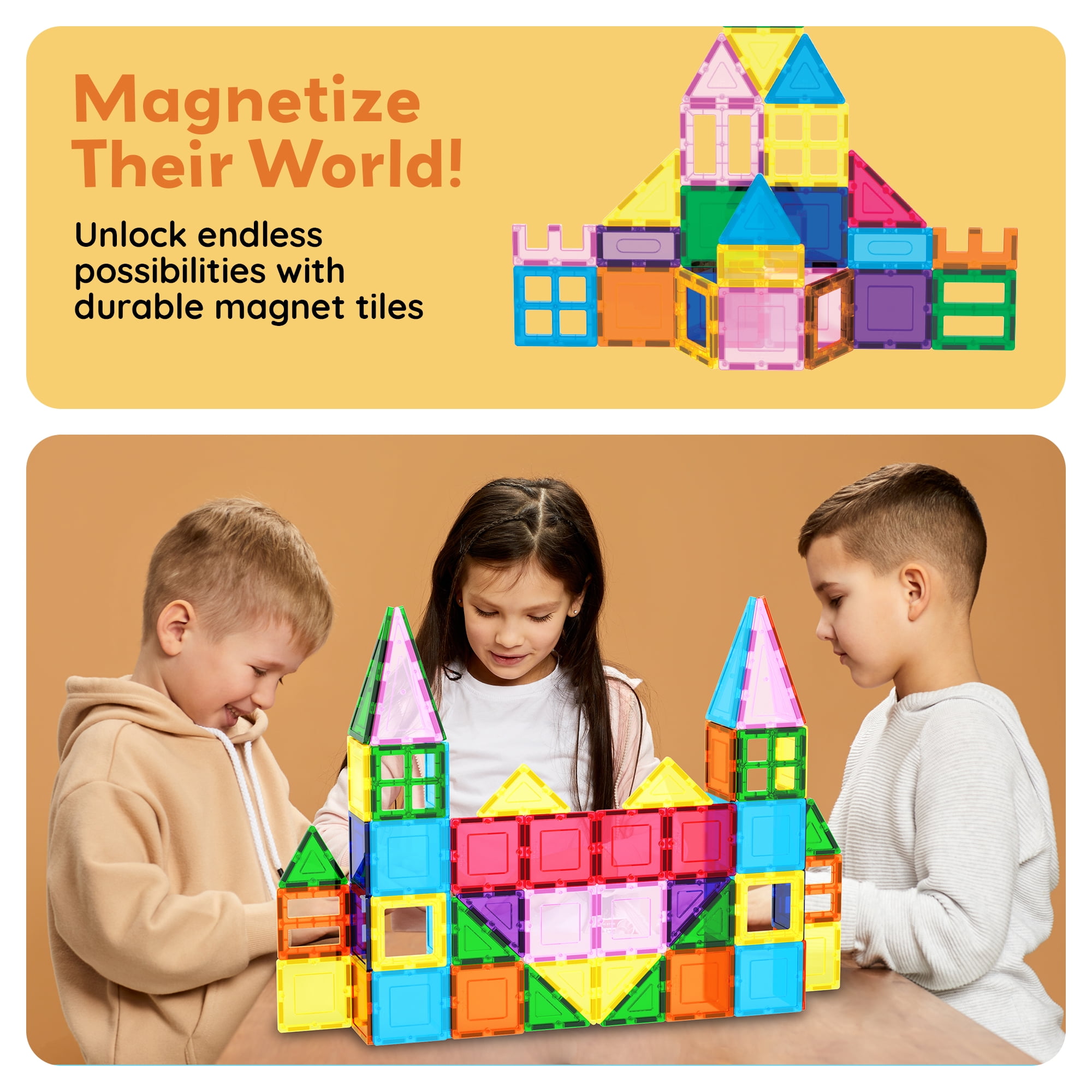PicassoTiles Magnetic Tiles for Kids with Tote Bag – 101PCS STEM Building Blocks Set, Educational Construction Toy, Creative Learning Magnet Kit