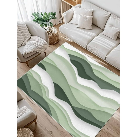 Sage Green Area Rug for Bedroom 3x5 Ft and White Ombre Striped Wave Gradient Super Soft fuzzy Throw Rug Non-Slip Fluffy Plush Indoor Floor Carpet for Living Room Nursery Home Decor