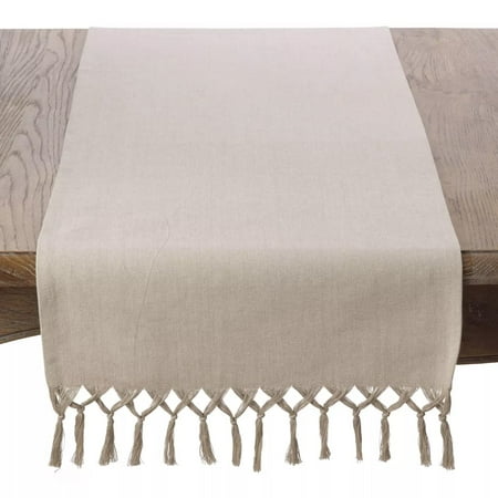 

Fennco Styles Contemporary Knotted Tassel 100% Cotton Table Runner 16 W x 72 L - Natural Woven Table Cover for Home Décor Dining Room Weddings Holidays Banquets and Special Occasions