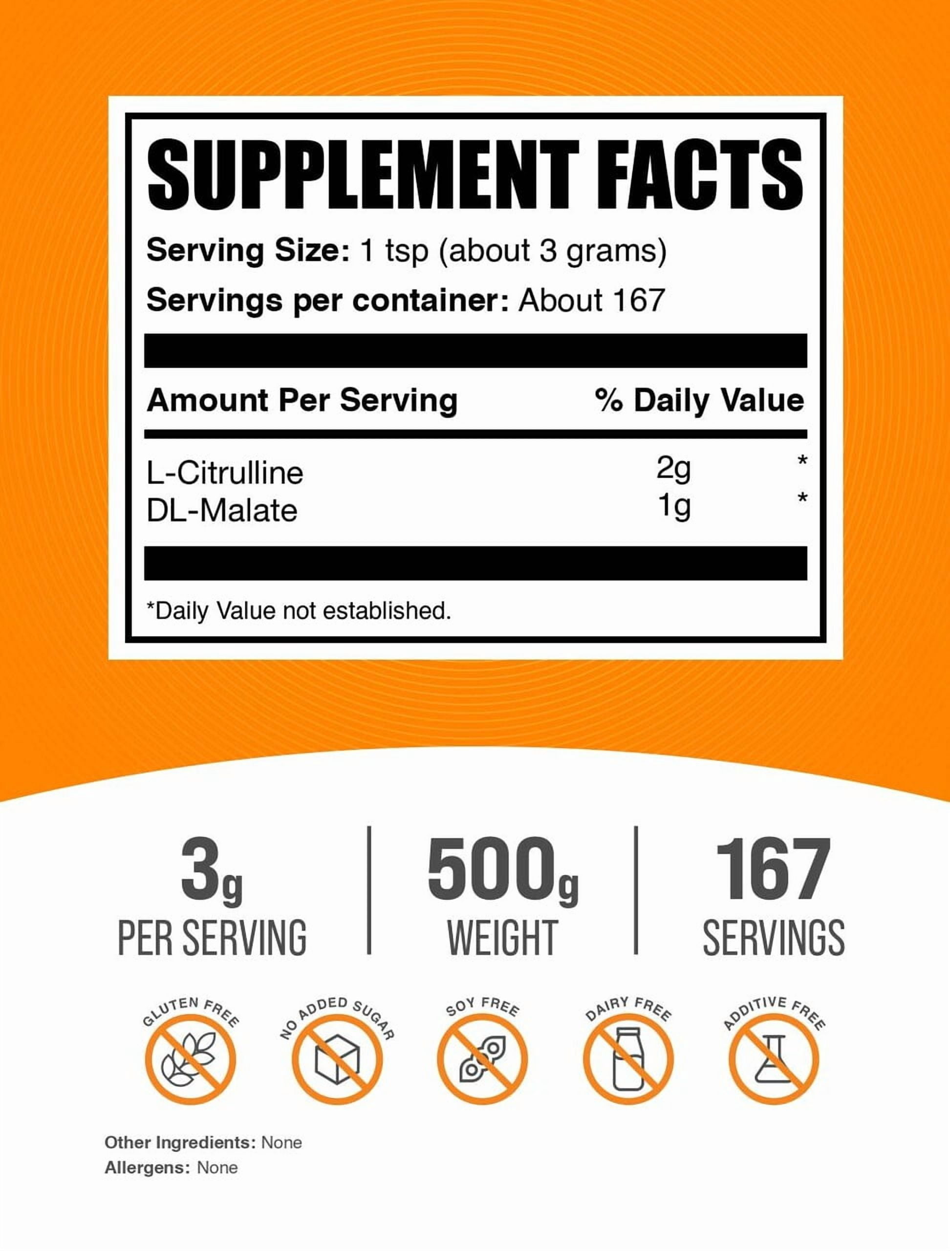 BulkSupplements L-Citrulline Malate 2:1 Powder - Amino Acid Supplement, Citrulline Supplement - Unflavored, 500g (1.1 lbs)