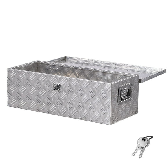 VEVOR Heavy Duty Aluminum Truck Bed Tool Box, Stripes Plated Tool Box with Side Handle and Lock Keys, Storage Toolbox Chest Organizer for Trailer, Pickup, Truck Bed, RV, 30"x13"x9.6", Silver