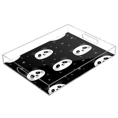 

Acrylic Tray 15.7*11.8*1.9 Inch Transparent Tray Food Tray Tea Cup Tray Serving Trays Cosmetics Storage Kitchen Table Bathroom Sundry Storage Cartoon Black Panda Face
