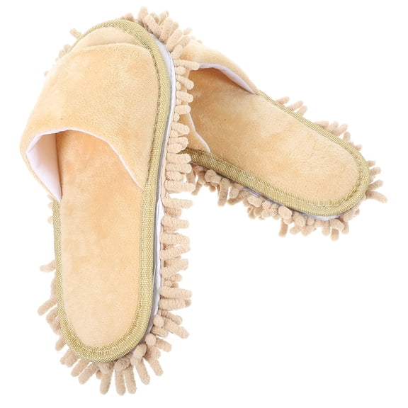 Luxshiny 1 Pair Washable Floor Cleaning Slippers with Mop Sole, Stylish Open Design, Comfortable Beige Shoes for Home