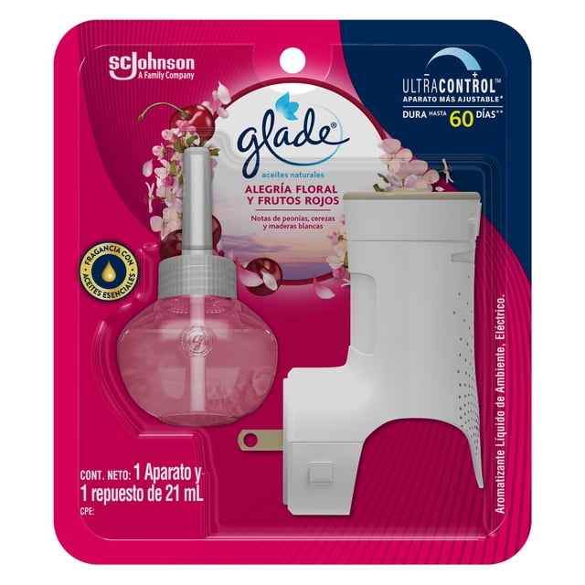 Aromatizante ambiental Glade Aceites Naturales alegría floral y frutos rojos 1 aparato con repuesto de 21 ml
