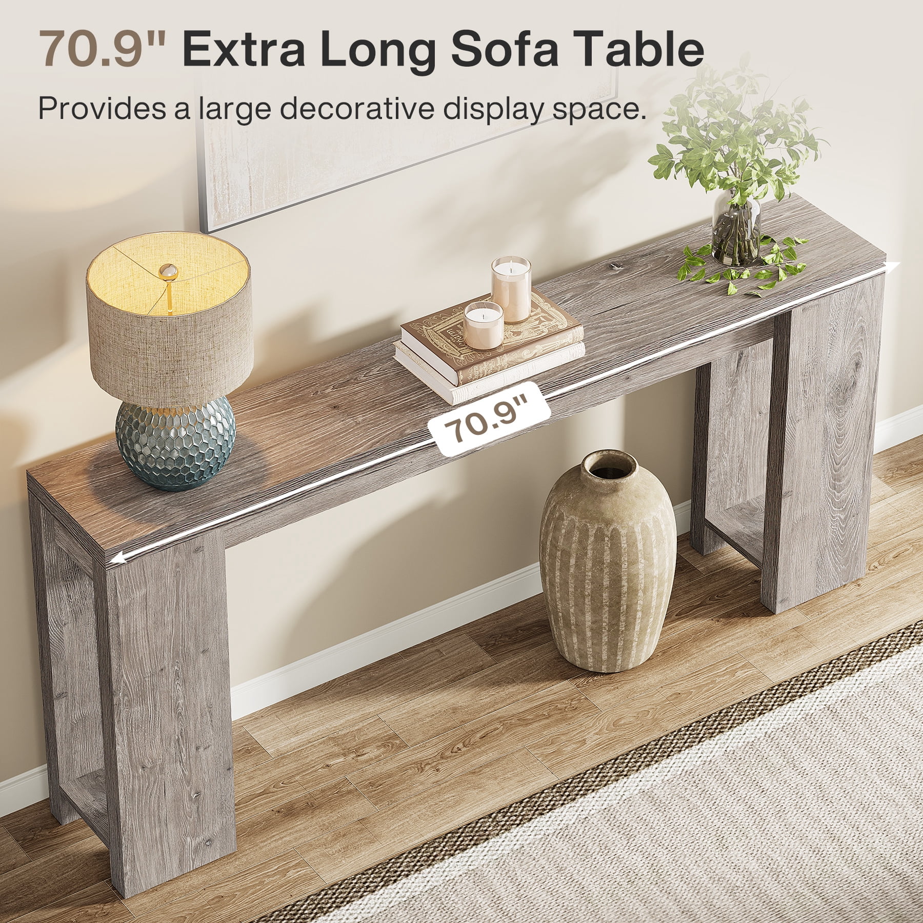 Fnova 70.9" Extra Long Console Table, Wide Sideboard Sofa Table, Farmhouse Entryway Table Behind Couch Accent Table for Living Room Hallway Home Decor Furniture