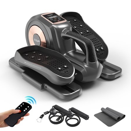 HARISON Under Desk Elliptical Machine with Multi-functional LCD Display, Ellipse Leg Exerciser for Seniors with 12-Level Adjustable Speed and with Resistance Bands
