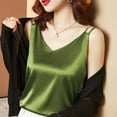 thumbnail image 2 of LISTHA Tank Top for Women Silk Satin V Neck Basic Camisole Vest Sleeveless Plus Size Summer Casual Top Army Green 2XL, 2 of 4