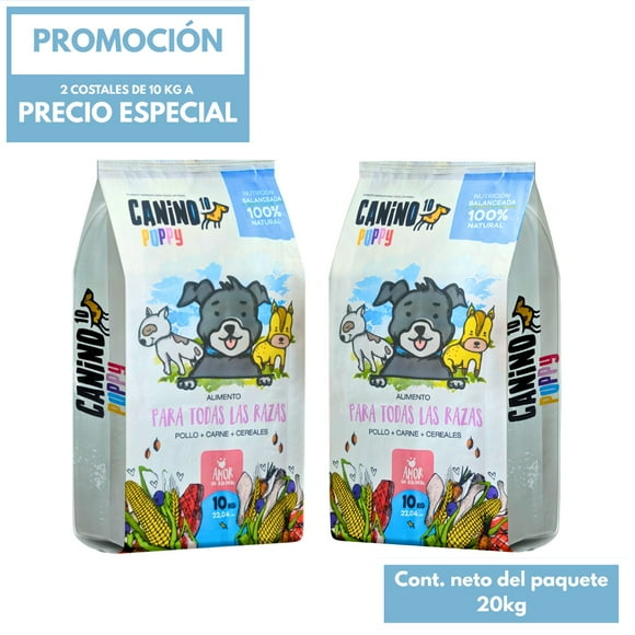 Croqueta alimento para perro CANINO 10 PUPPY Cachorro 2 Sacos de 10 KG