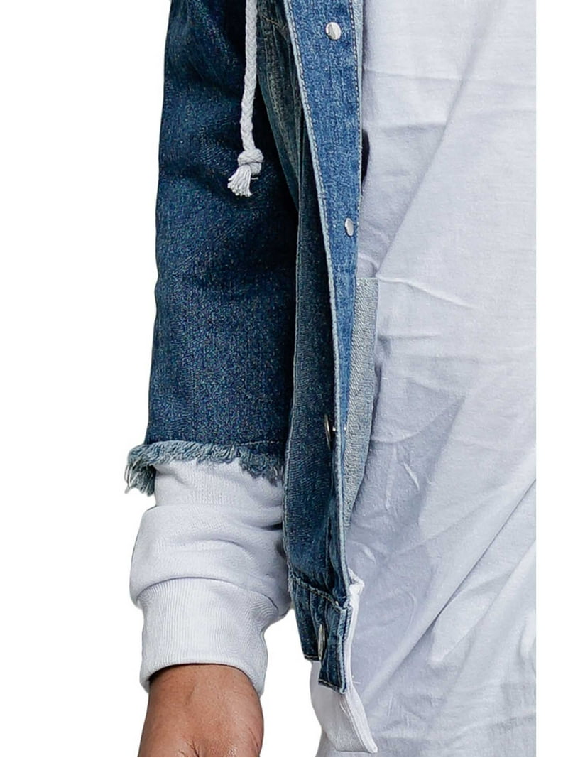 Victorious Men's Hoodie Layered Ripped Denim Jacket with