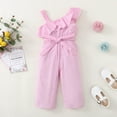 thumbnail image 3 of Toddler Baby Girls Jumpsuit Sleeveless Ruffles Suspender Romper Stripe Printing One-Piece Bodysuit Pink 2-3 Years, 3 of 7