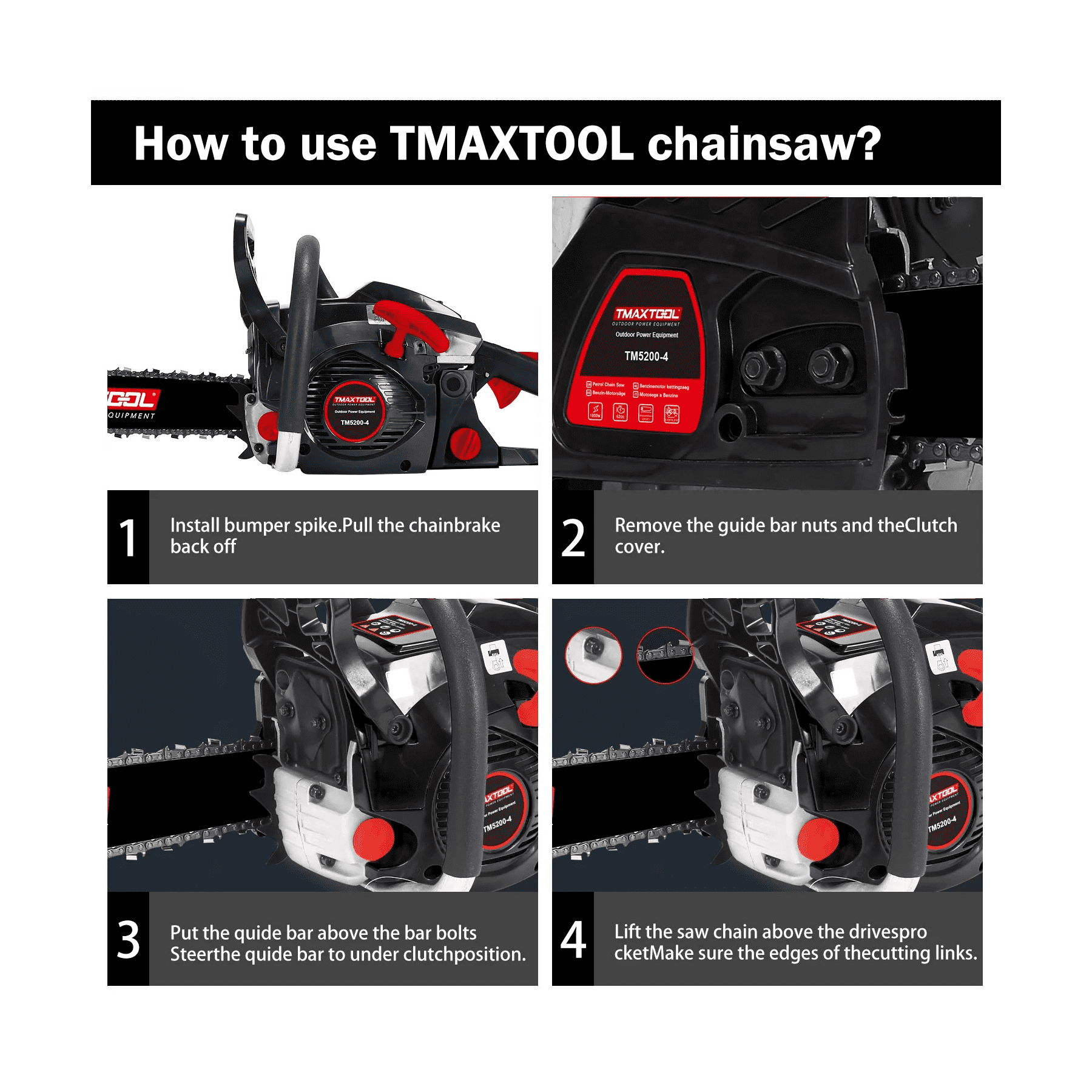 62cc Powerful 20 inch Gas Chainsaw with 2 Stroke - Perfect for Pruning, Limbing, and Sawmill Operations,Black