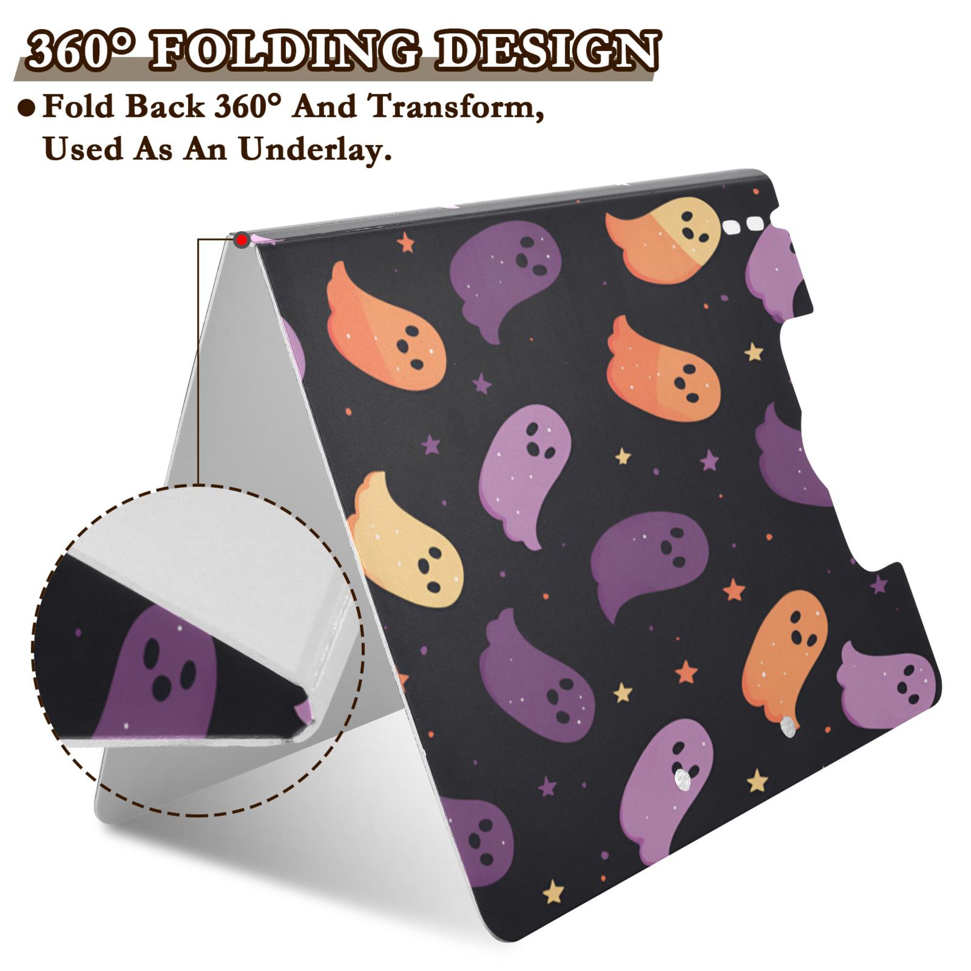 FORMRS A4 Clipboard Folder with Pen Holder Horizontal Foldable School Office Binder, Halloween Purple Ghosts