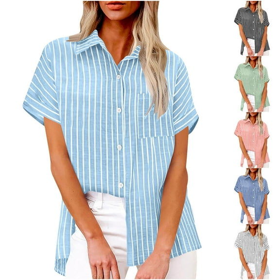 Hfnxid Women's Linen Tops Crew Neck Pleated Button Down Shirts Summer Casual Long Sleeve TopsTrendy Loose Fit Blouses