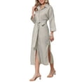 thumbnail image 4 of INSPIRE CHIC Casual Stripe Shirt Dress for Women's 3/4 Sleeve Button Down Split Belted Midi Shirtdress M Khaki, 4 of 6
