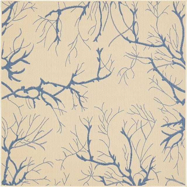 Unique Loom Outdoor Botanical Branches Rug 6' x 6' Square Beige/Navy Blue