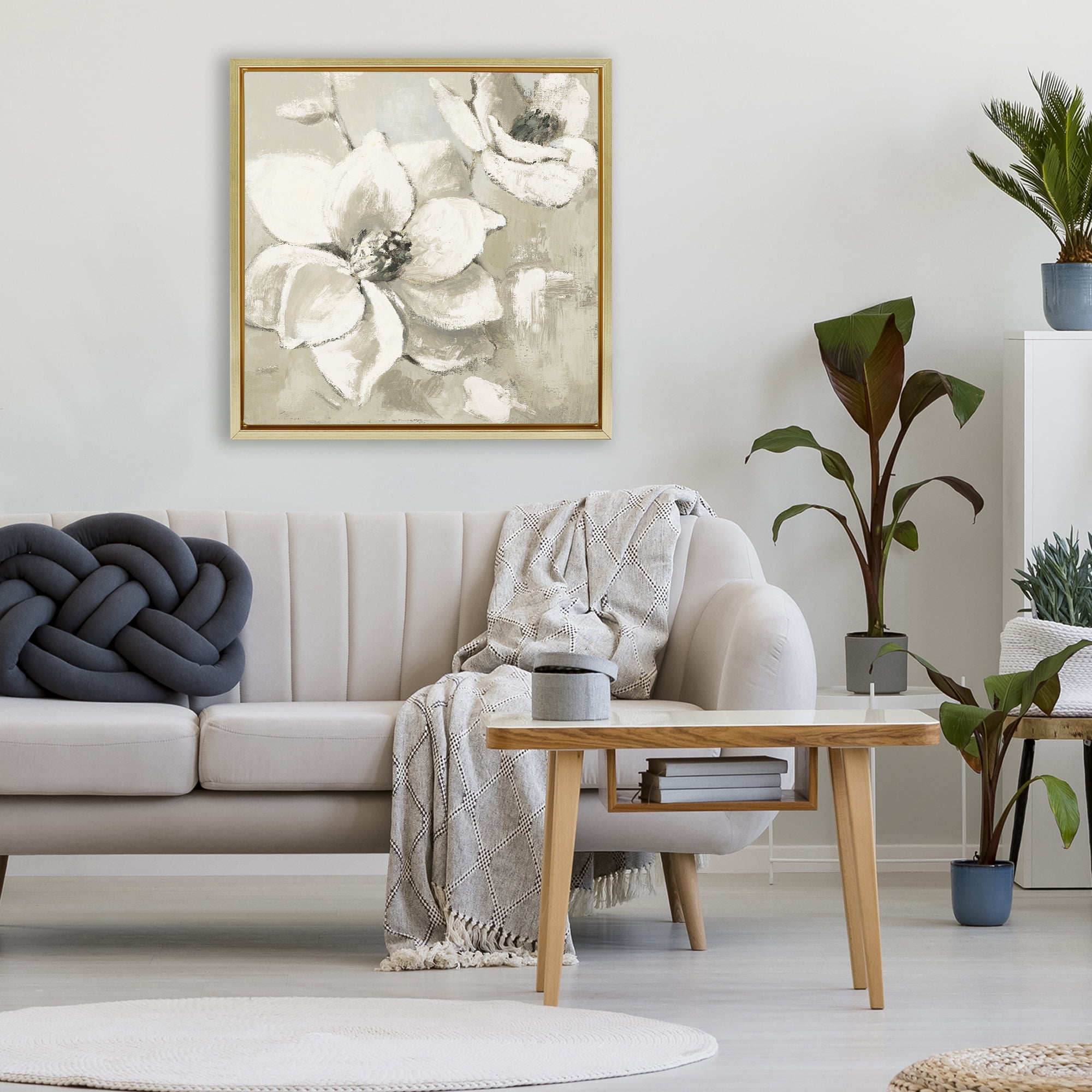 Stupell Industries Magnolias After Rain Gold Framed Floater Canvas Wall Art, design by Lanie Loreth