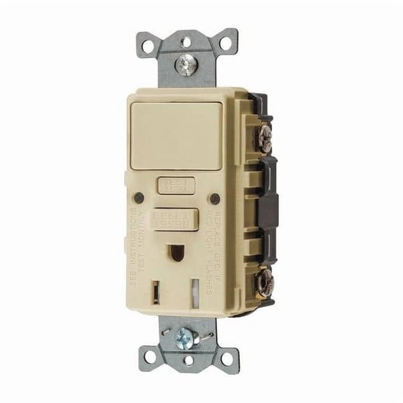 Hubbell Wiring Device-Kellems GFCI Receptacle,Ivory,2P,Duplex GFSPST15I