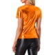 thumbnail image 3 of INSPIRAR CHIC Blusas de fiesta brillantes de manga corta texturizadas metálicas para mujeres S Naranja, 3 of 6