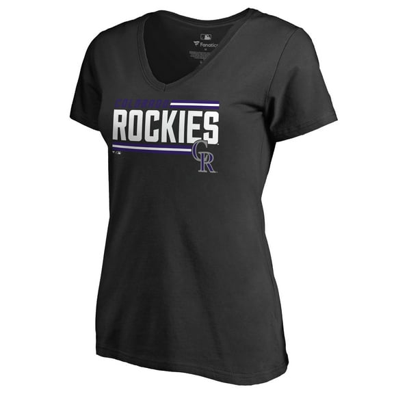 Women's Black Colorado Rockies Onside Stripe V-Neck T-Shirt