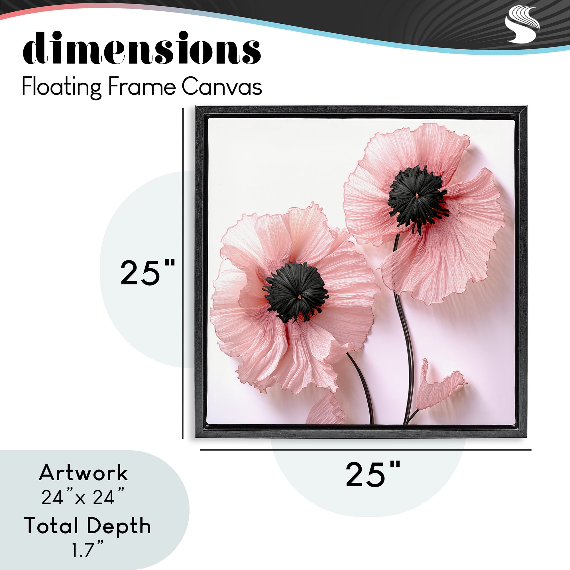 Properly Pink Poppies Black Framed Floater Canvas Wall Art, design by Sasha